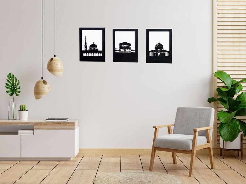 Makka, Madina, Masjidul aqsa Set of 3 Islamic wall art