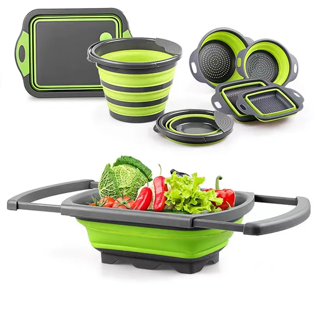 New Arrival Flexible Folding Vegetable Strainer Collapsible Retractable Colander Set With Handle Washing Drying Storage Filter