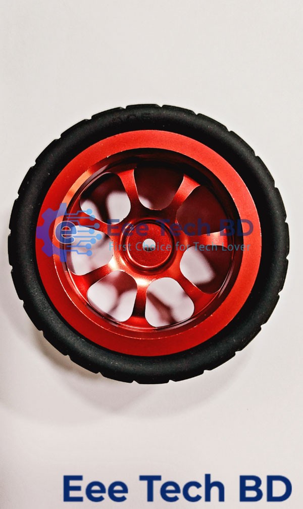 65mm Red Wheel For Robot Toys Cars ( Metal Ring Rubber Tire  )